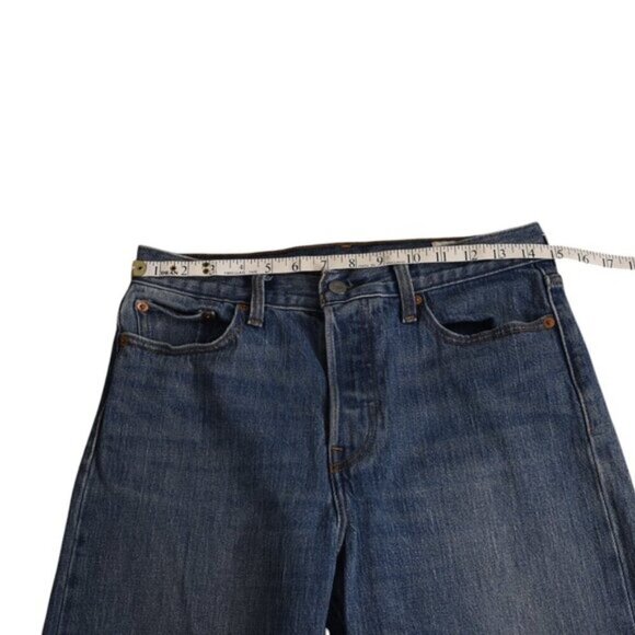 Levi’s White Oak Cone Denim Wedgie Jeans Dark Blue Raw Hem Size 29 - Picture 10 of 12
